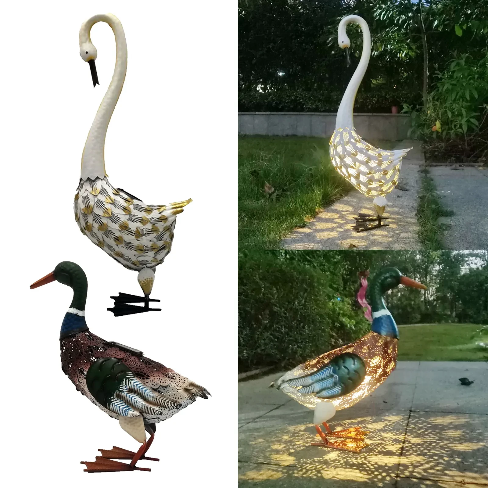 Solar Wrought Iron Swan Garden Light Outdoor Lawn Decorative Lamp