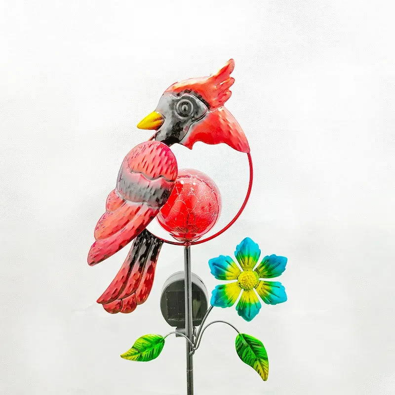 Solar Wrought Iron Red Bird Lawn Lamp for Garden & Outdoor Decor
