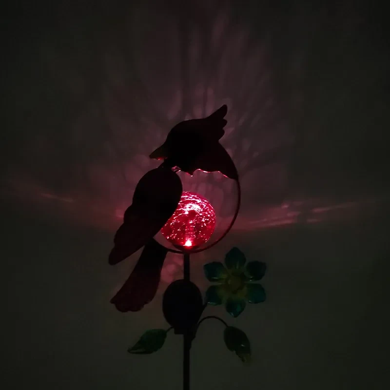 Solar Wrought Iron Red Bird Lawn Lamp for Garden & Outdoor Decor