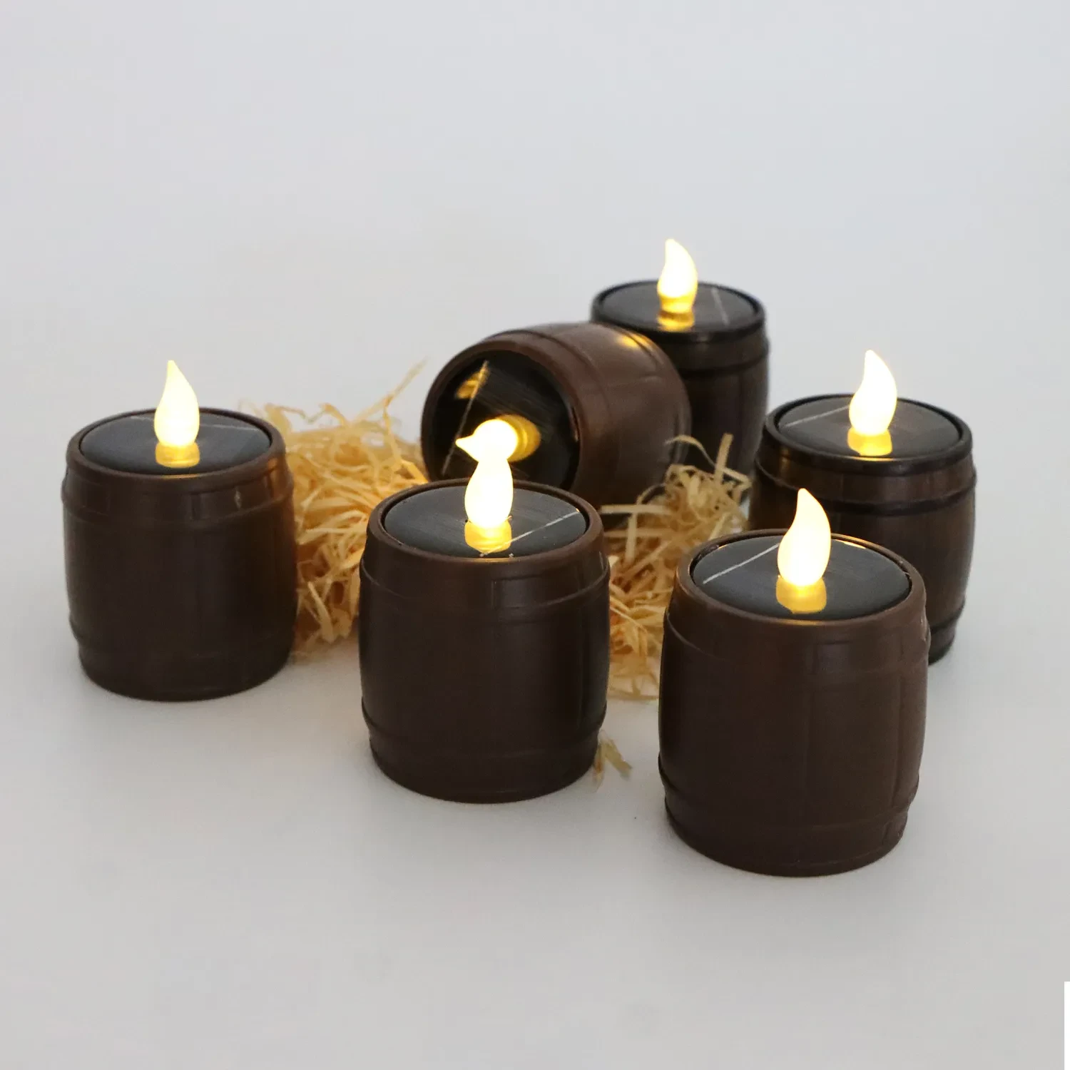 Vintage Solar Barrel LED Garden Lights Set – Warm Glow Outdoor Decor