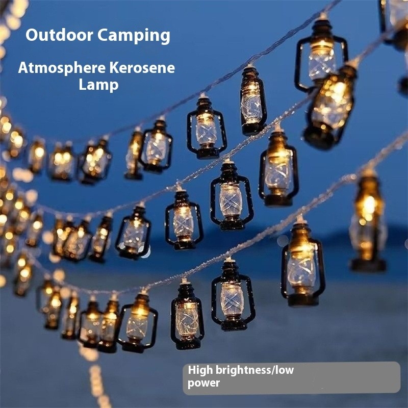Solar-Powered Vintage Kerosene String Lights for Outdoor Camping