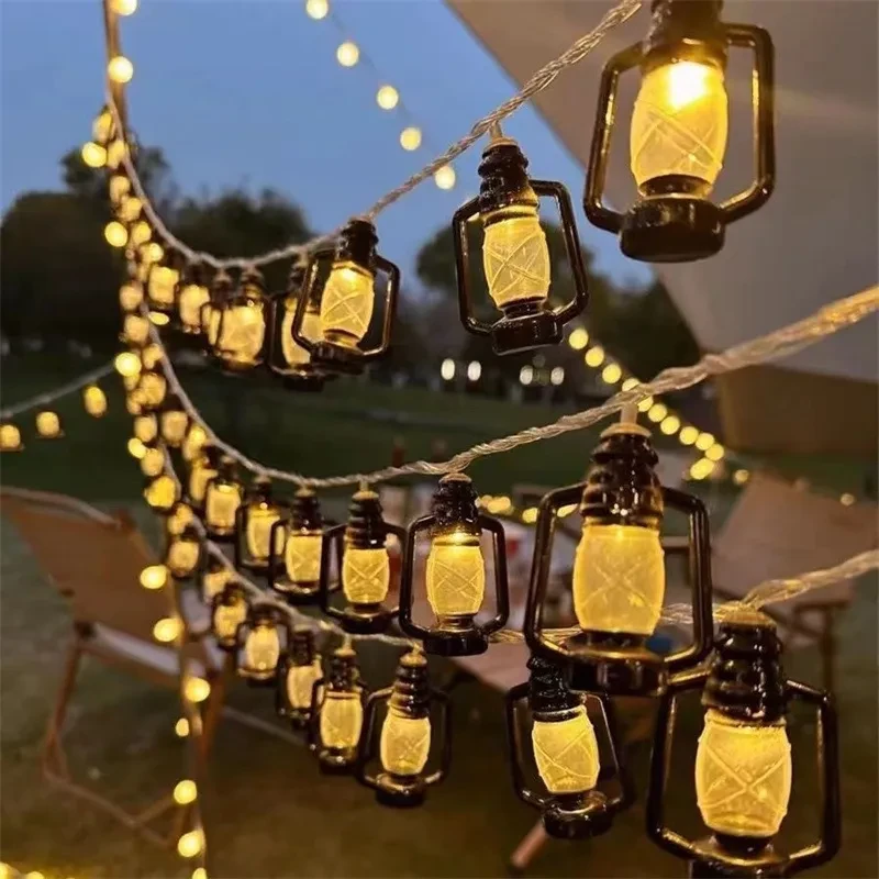 Solar-Powered Vintage Kerosene String Lights for Outdoor Camping