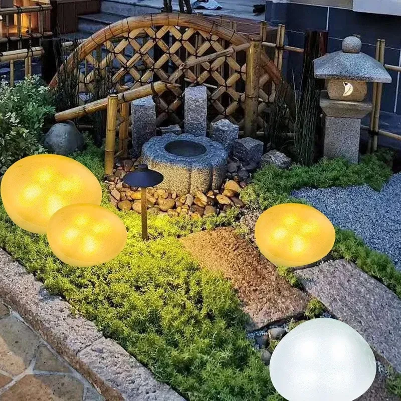 Solar Pebble Stone Lawn Lamp with Flower Design for Outdoor Spaces