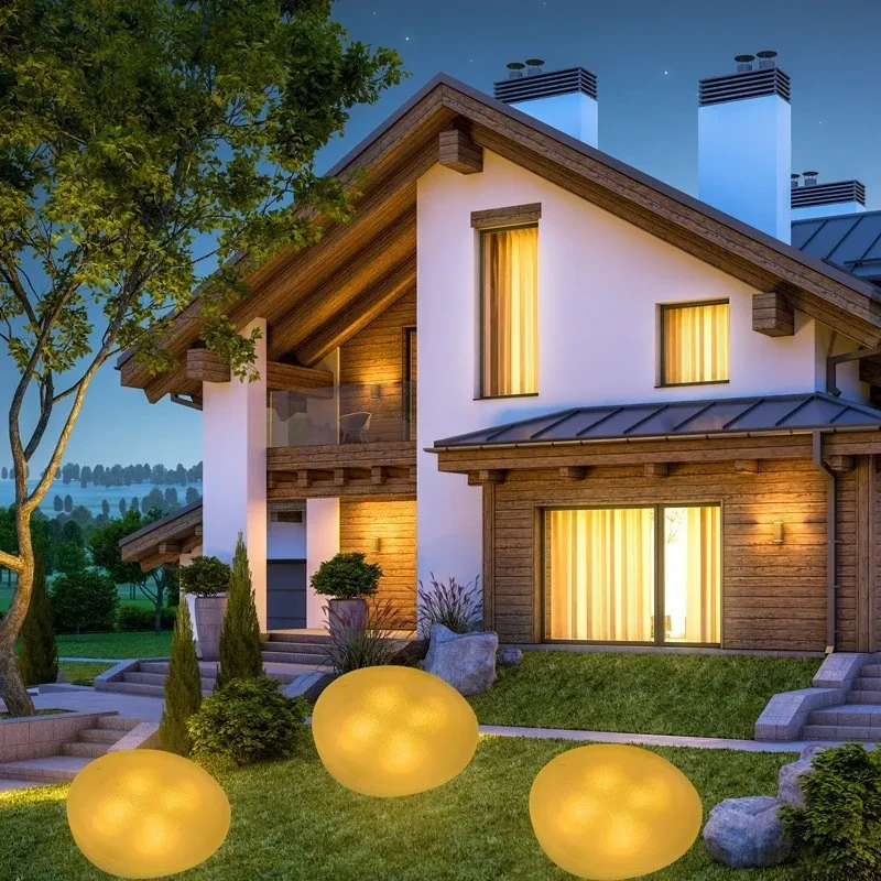 Solar Pebble Stone Lawn Lamp with Flower Design for Outdoor Spaces