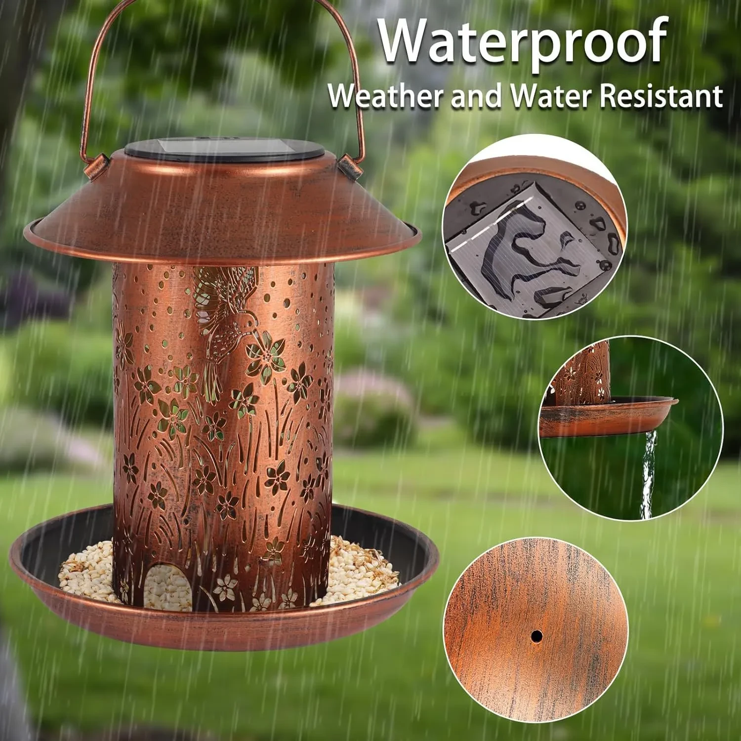 Solar-Powered Bird Feeder Lamp for Outdoor Waterproof Decoration