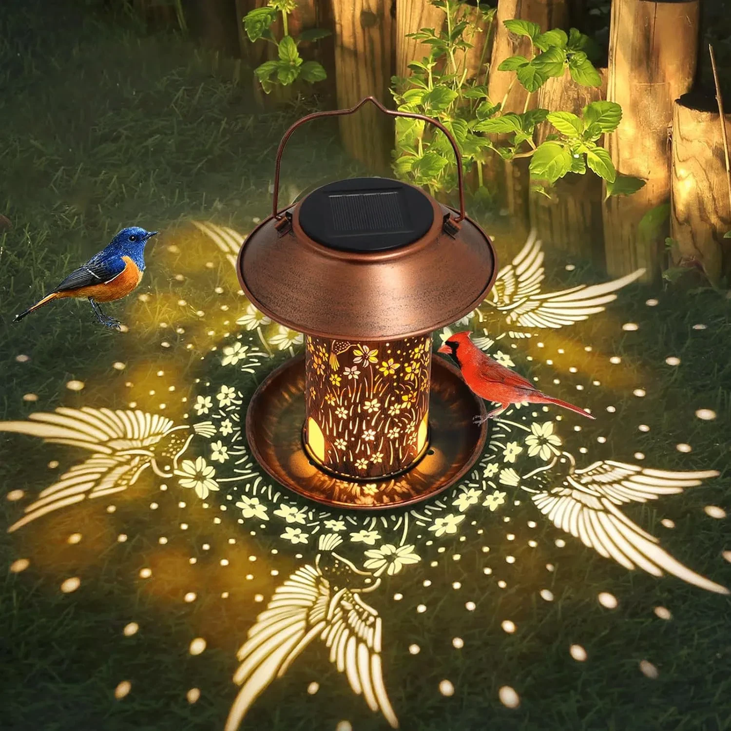 Solar-Powered Bird Feeder Lamp for Outdoor Waterproof Decoration