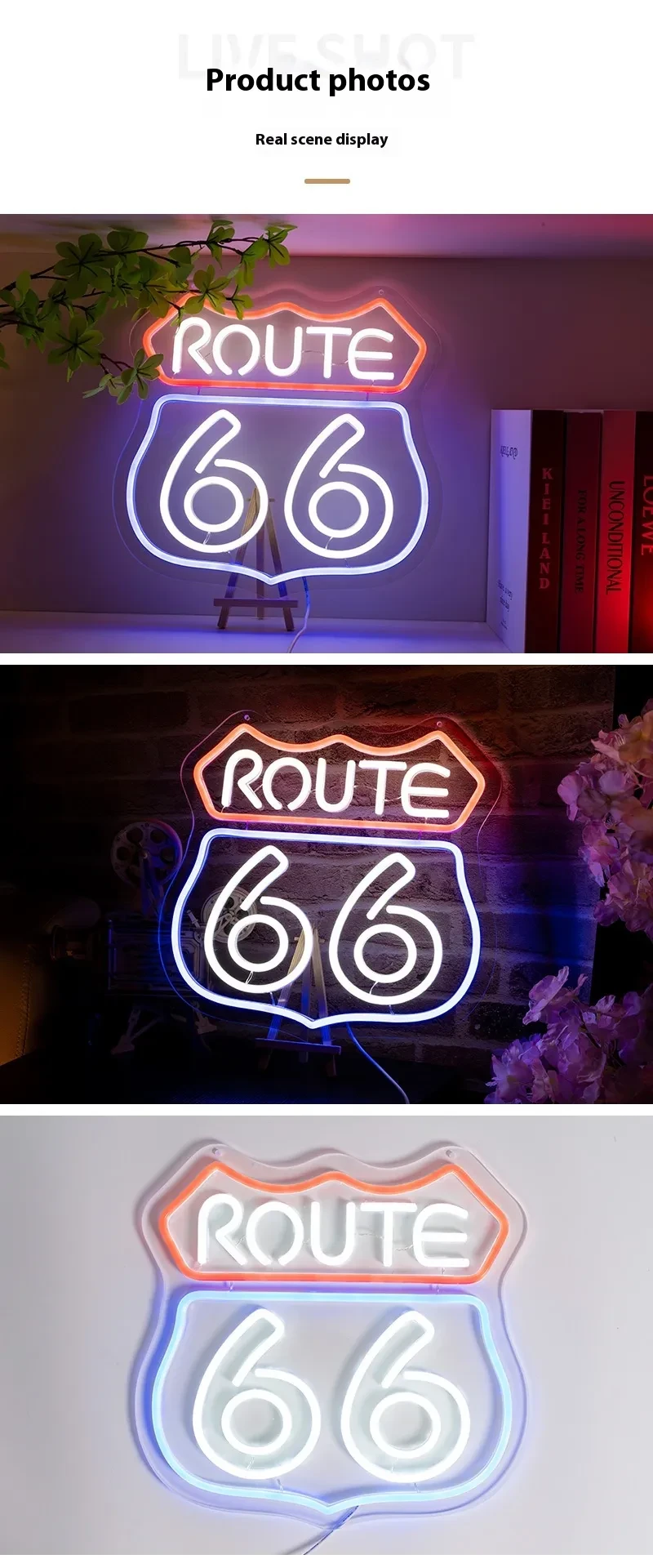 66 Highway LED Neon Sign Light for Creative Warm White Glow
