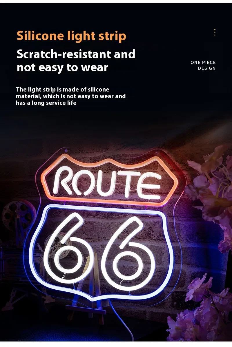 66 Highway LED Neon Sign Light for Creative Warm White Glow