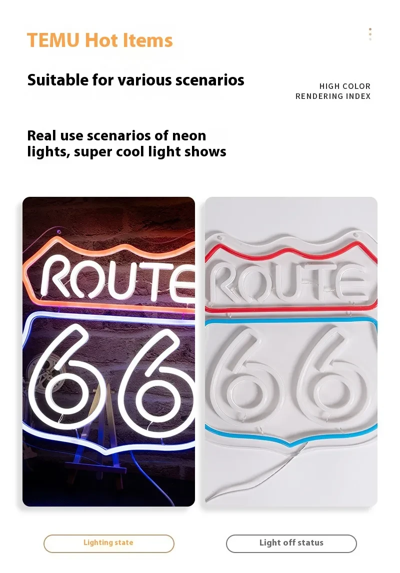 66 Highway LED Neon Sign Light for Creative Warm White Glow