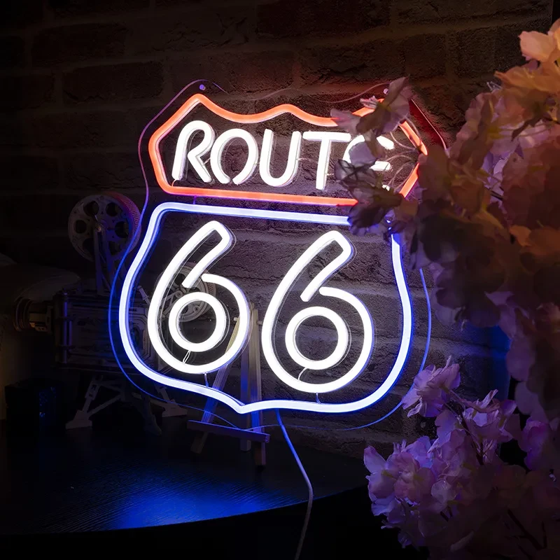 66 Highway LED Neon Sign Light for Creative Warm White Glow