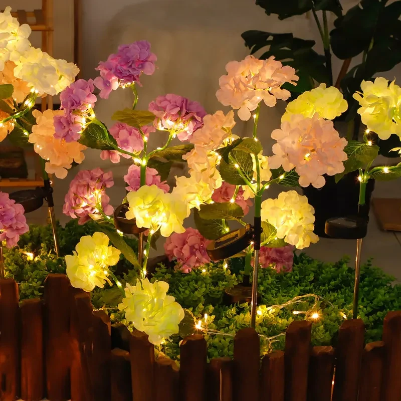 Solar Hydrangea Garden Lights for Outdoor Decorative Plant Illumination