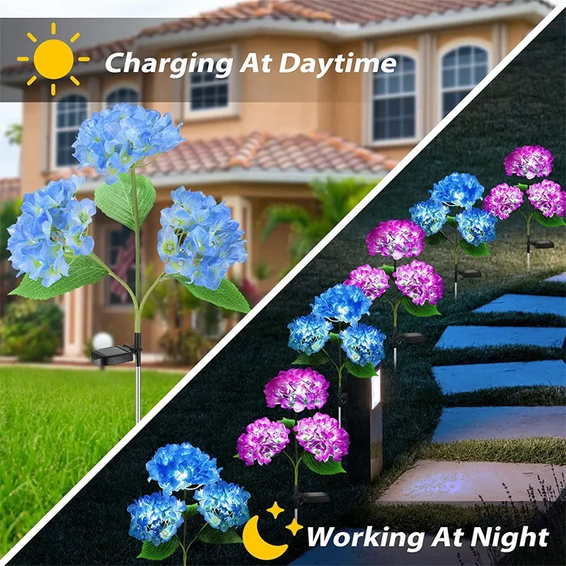 Solar Hydrangea Garden Lights for Outdoor Decorative Plant Illumination