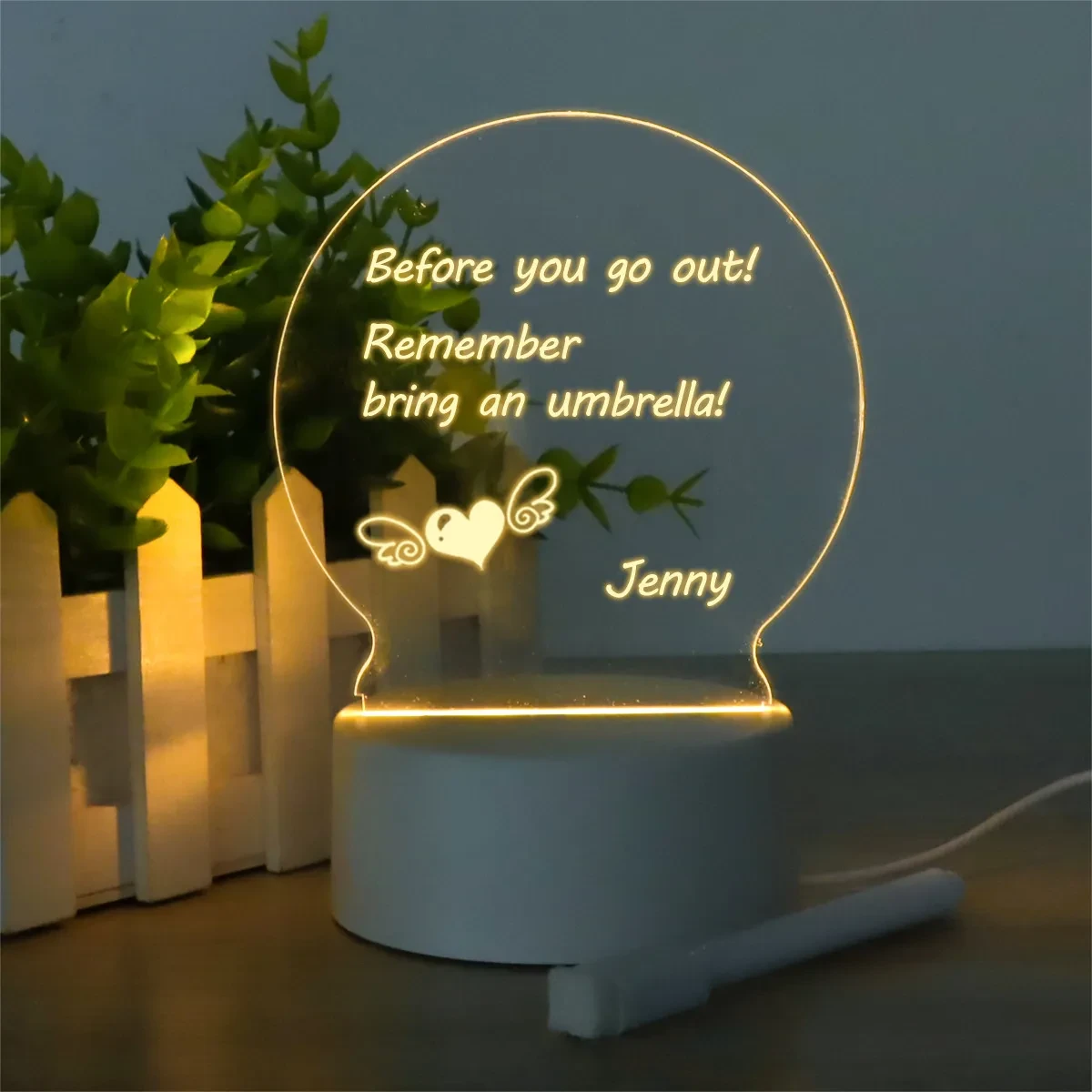 LED Note Board USB Desktop Night Light Heart Shape Writing Lamp