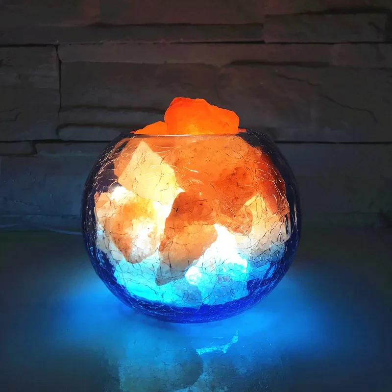 Hand-Blown Crystal Salt Lamp USB Warm Light with Dimmer