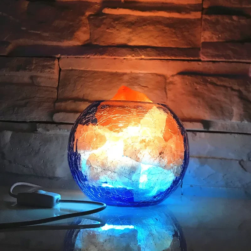 Hand-Blown Crystal Salt Lamp USB Warm Light with Dimmer