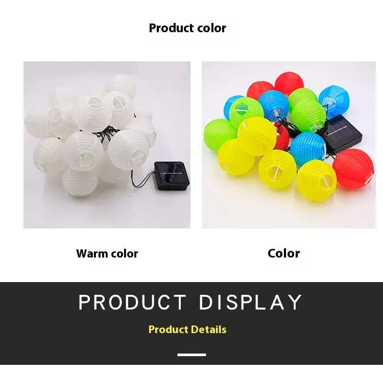 Colorful Solar-Powered Fabric Lantern String Lights for Outdoors