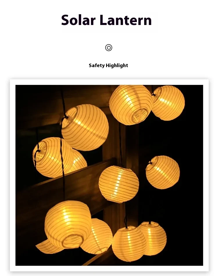 Colorful Solar-Powered Fabric Lantern String Lights for Outdoors