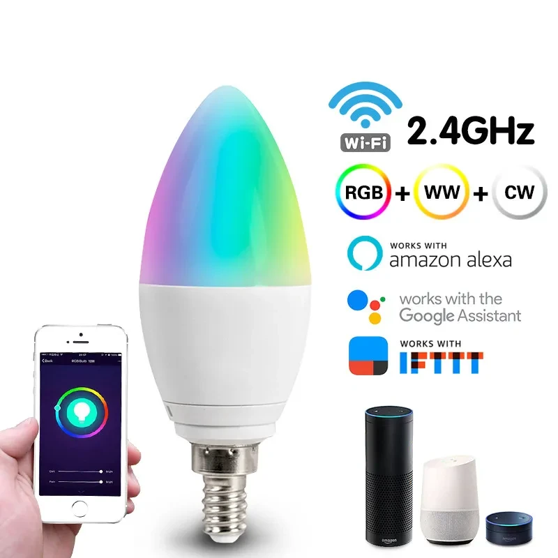 WiFi Smart LED Candle Light Dimmable Aluminum E14 5W
