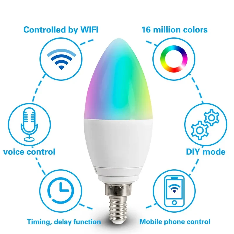 WiFi Smart LED Candle Light Dimmable Aluminum E14 5W