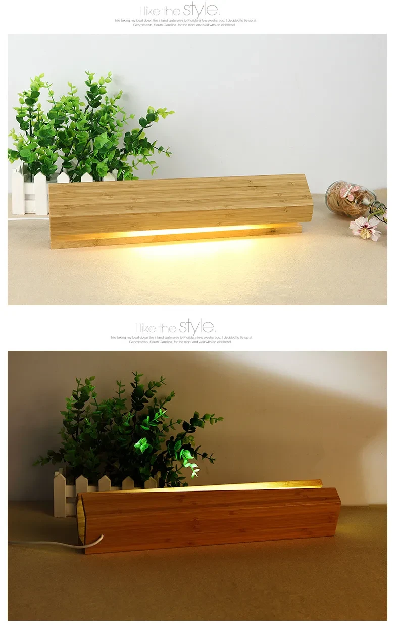 Wooden Pentagonal LED Lamp with Bamboo Shade for Bedroom & Study