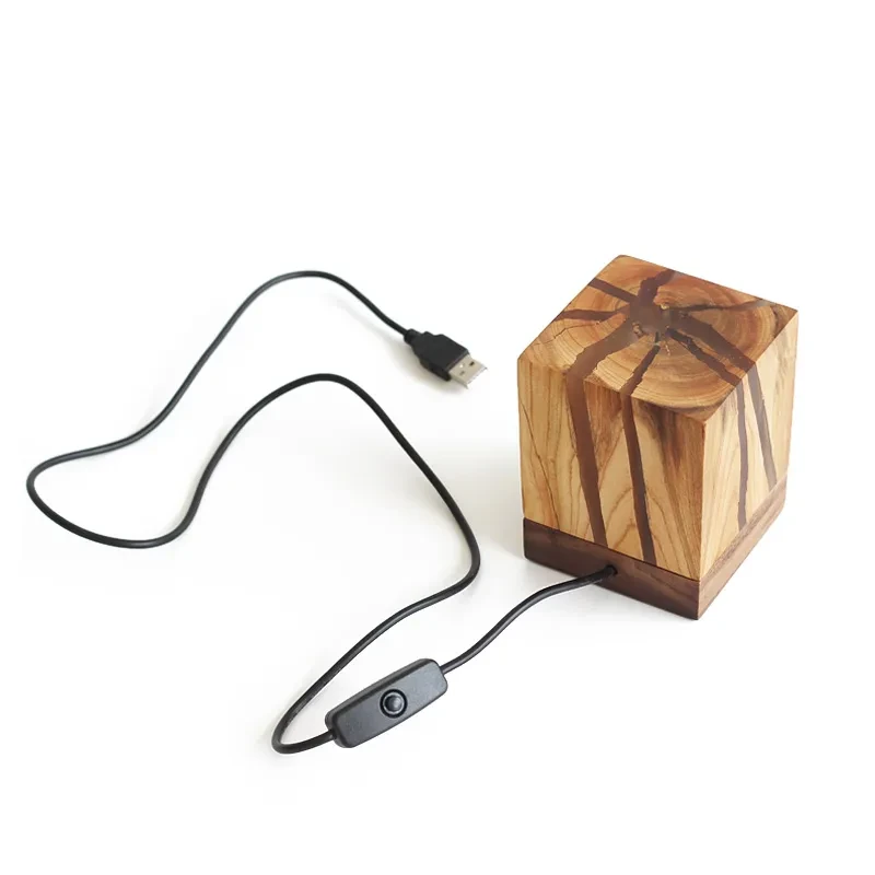 Crack Night Lamp – Creative Wooden Bedside LED Lamp with USB
