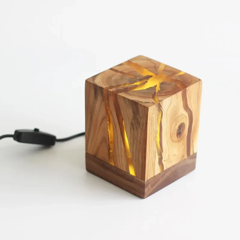 Crack Night Lamp – Creative Wooden Bedside LED Lamp with USB