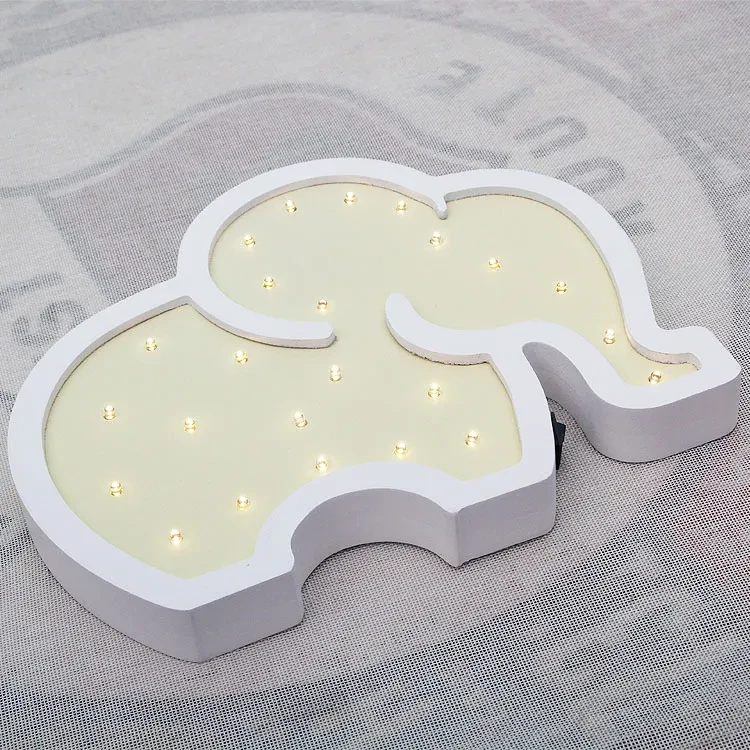 Baby Elephant LED Night Light – European Style Wooden Wall Decor
