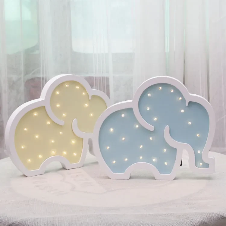 Baby Elephant LED Night Light – European Style Wooden Wall Decor