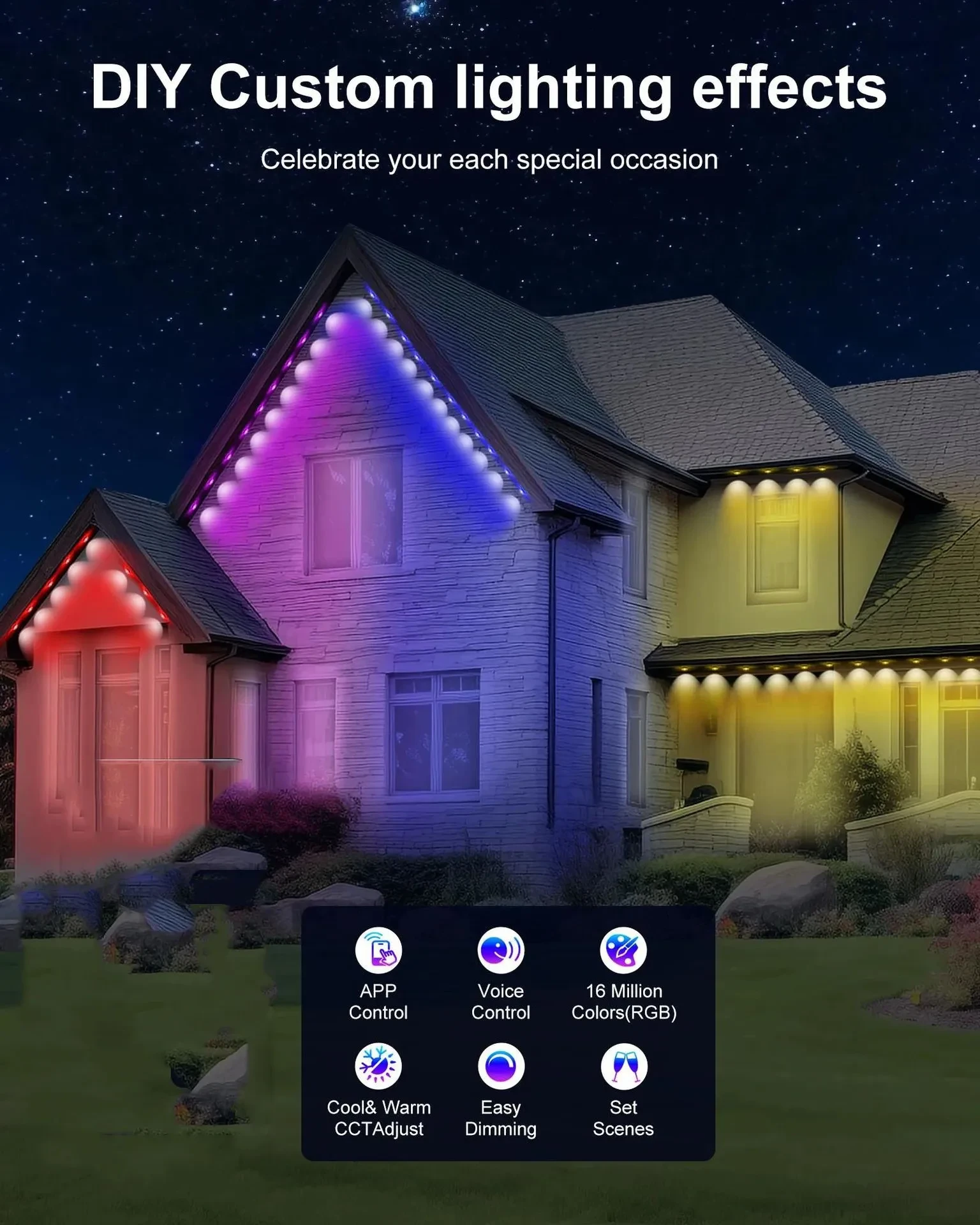 Smart RGB Eaves Light IP67 Outdoor Color Changing LED System