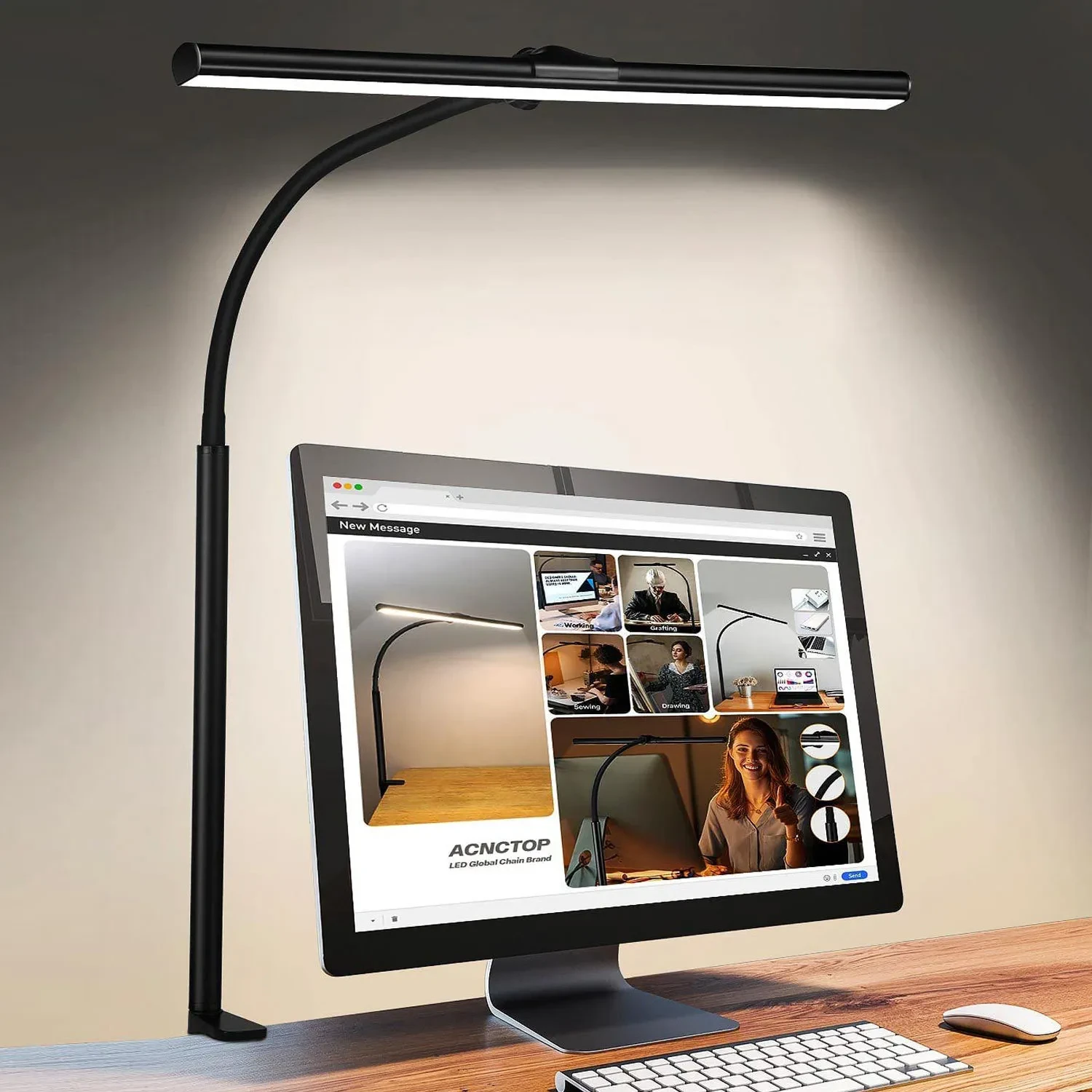 USB Double-Head LED Desk Lamp Clamp Eye Protection Office Light
