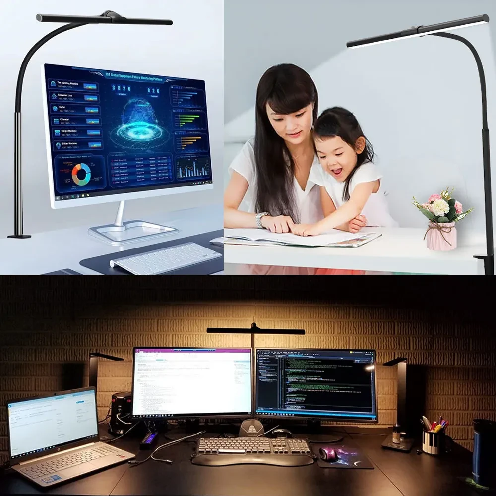USB Double-Head LED Desk Lamp Clamp Eye Protection Office Light