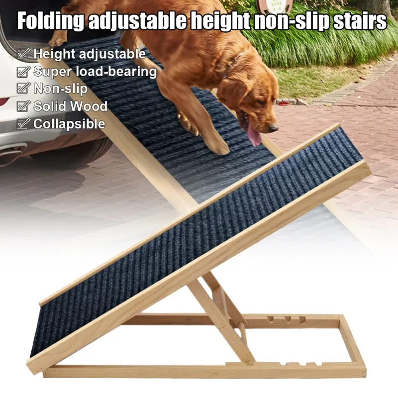 Foldable Dog Pet Ramp Adjustable Height for Cars Beds AU