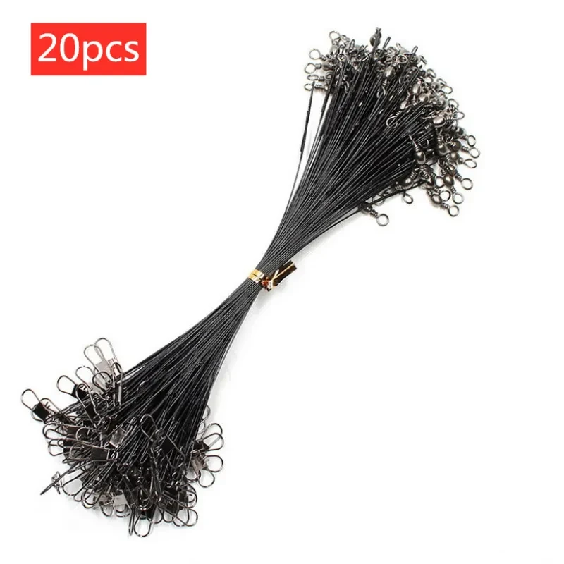 20PCS Anti-Bite Steel Fishing Wire Leaders with Swivel