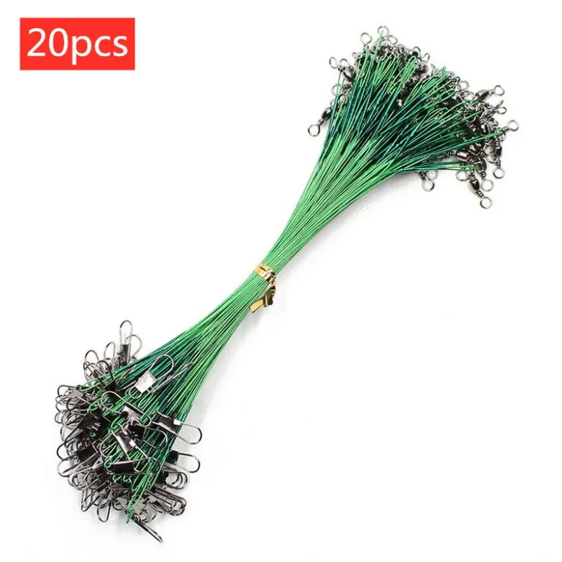 20PCS Anti-Bite Steel Fishing Wire Leaders with Swivel
