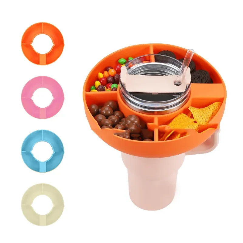 Silicone Snack Tray for 40 oz Cup – 4-Compartment Reusable Snack Bowl for Stanley Tumbler, Food Holder Platter
