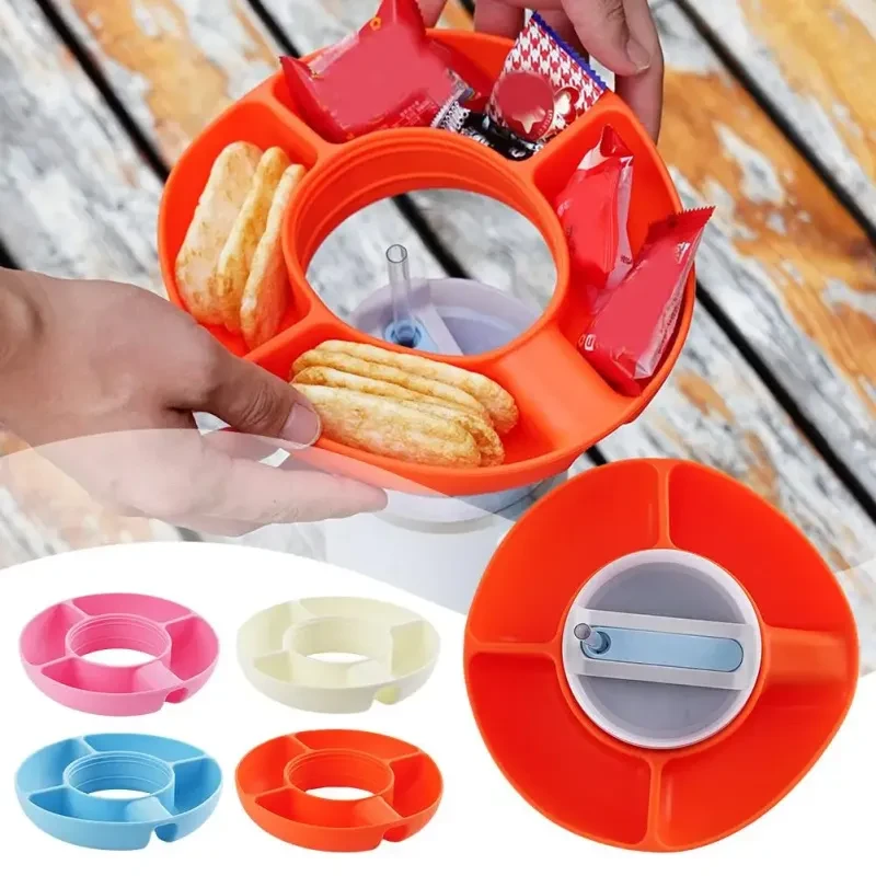 Silicone Snack Tray for 40 oz Cup – 4-Compartment Reusable Snack Bowl for Stanley Tumbler, Food Holder Platter