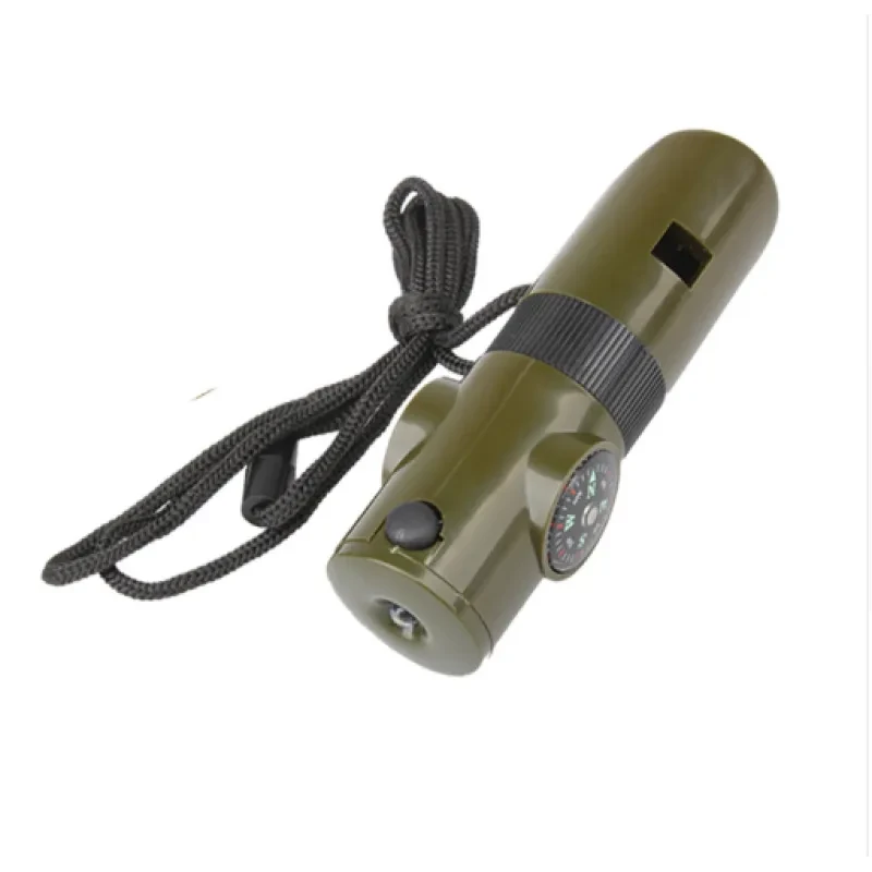 7-in-1 Multifunction Survival Whistle with Compass – Outdoor Emergency Whistle with Thermometer, Magnifier, LED Light, Storage, and Mirror