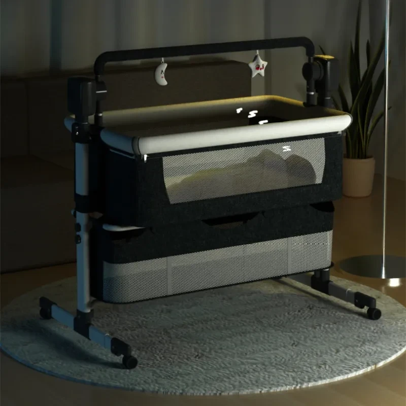Portable Electric Baby Bassinet – Foldable Bedside Crib with Mosquito Net, Adjustable Height & Splicing Function