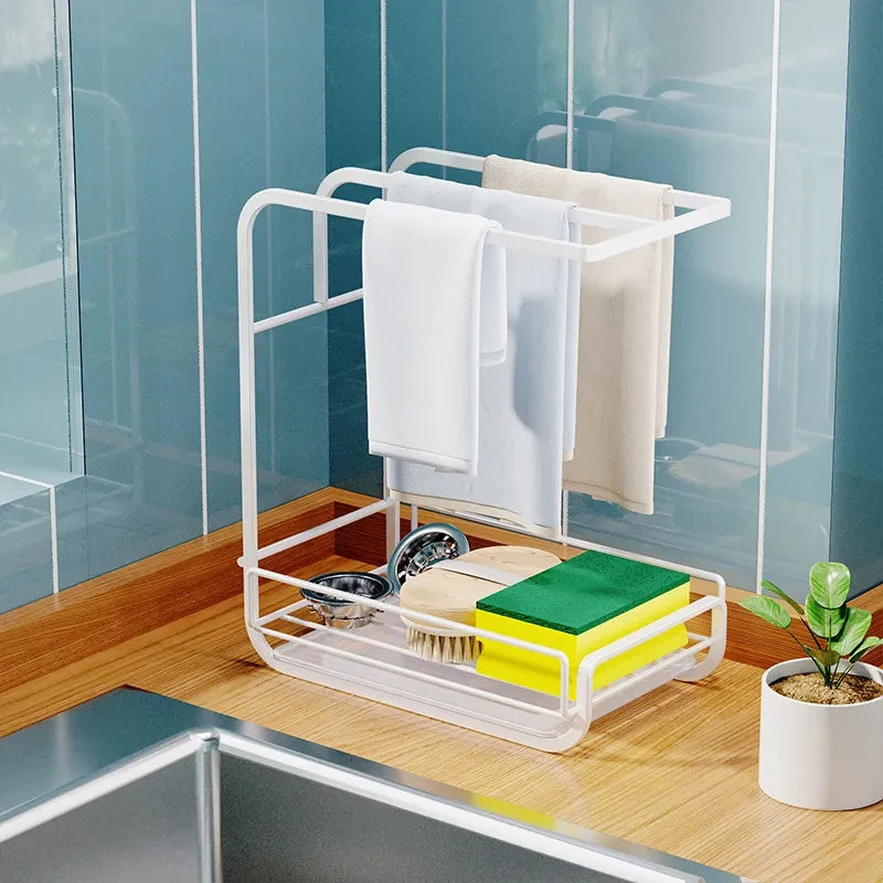 Kitchen Sink Draining Storage Towel Rack – Multi-Purpose Wall-Mounted & Desktop Dishwashing Sink Organizer