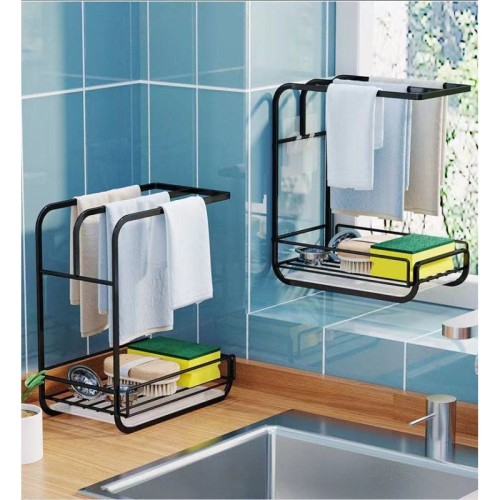 Kitchen Sink Draining Storage Towel Rack – Multi-Purpose Wall-Mounted & Desktop Dishwashing Sink Organizer