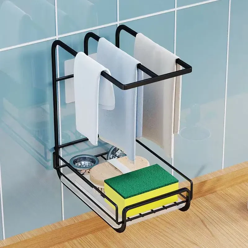 Kitchen Sink Draining Storage Towel Rack – Multi-Purpose Wall-Mounted & Desktop Dishwashing Sink Organizer