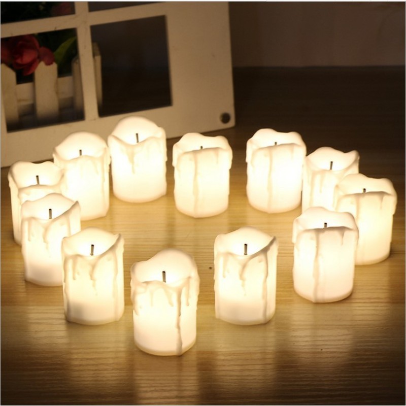 Flameless LED Tealight Candles – 12-Pack Waterproof Battery-Operated Dripping Candle Lights for Weddings & Events