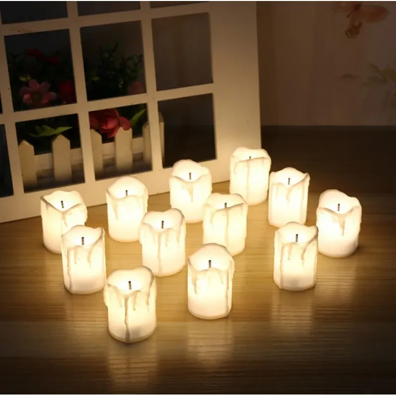 Flameless LED Tealight Candles – 12-Pack Waterproof Battery-Operated Dripping Candle Lights for Weddings & Events