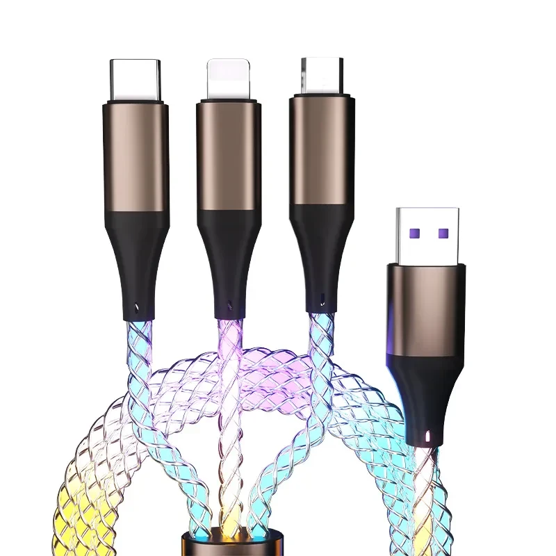 RGB One-Drag-Three Illuminating 3-in-1 Fast Charging Data Cable