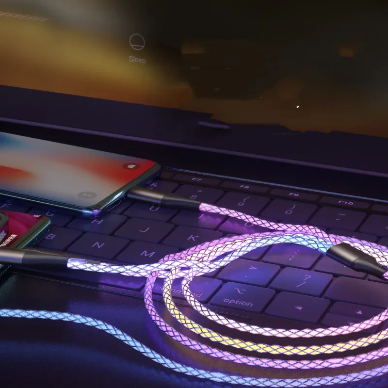 RGB One-Drag-Three Illuminating 3-in-1 Fast Charging Data Cable