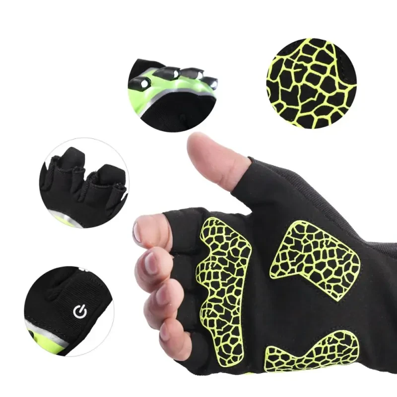 Fingerless Outdoor Sports Bike Lighting Gloves – Non-Slip Half Finger Cycling Gloves for Men & Women