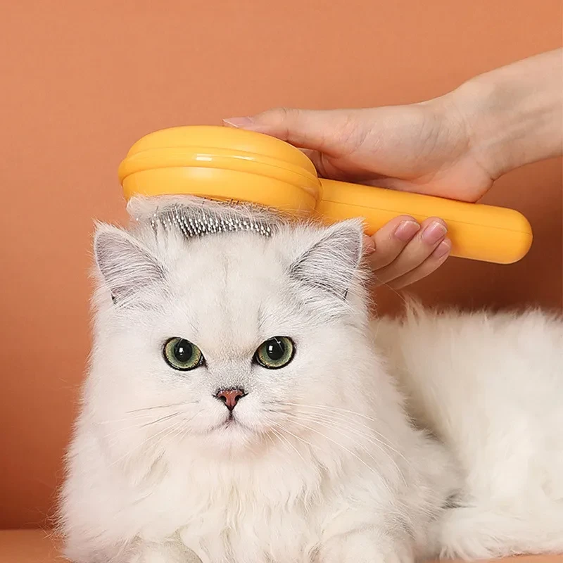Hamburger Pet Grooming Comb – Self-Cleaning Stainless Steel Detangling Brush for Cats & Dogs
