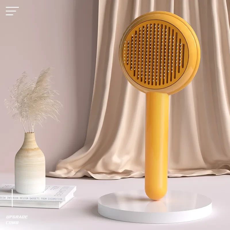Hamburger Pet Grooming Comb – Self-Cleaning Stainless Steel Detangling Brush for Cats & Dogs