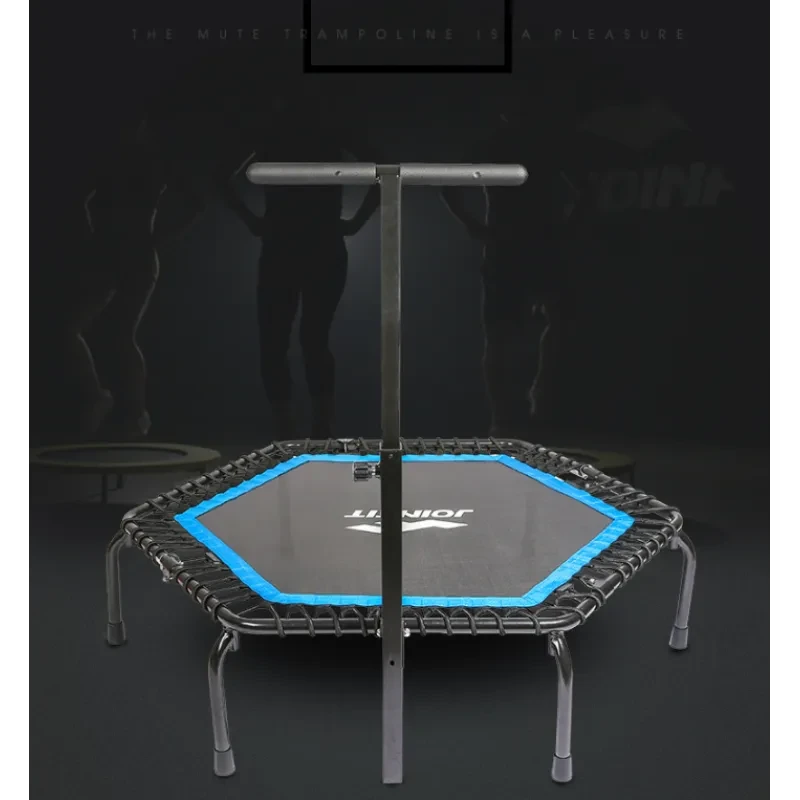 Hexagon Fitness Trampoline with Handrail – Indoor Home Gym Trampoline for Kids & Adults