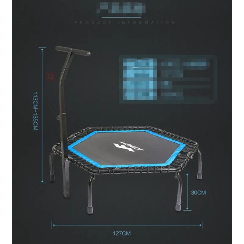 Hexagon Fitness Trampoline with Handrail – Indoor Home Gym Trampoline for Kids & Adults